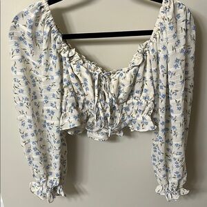 Pookie and Sebastian Long Sleeve Floral Crop Top